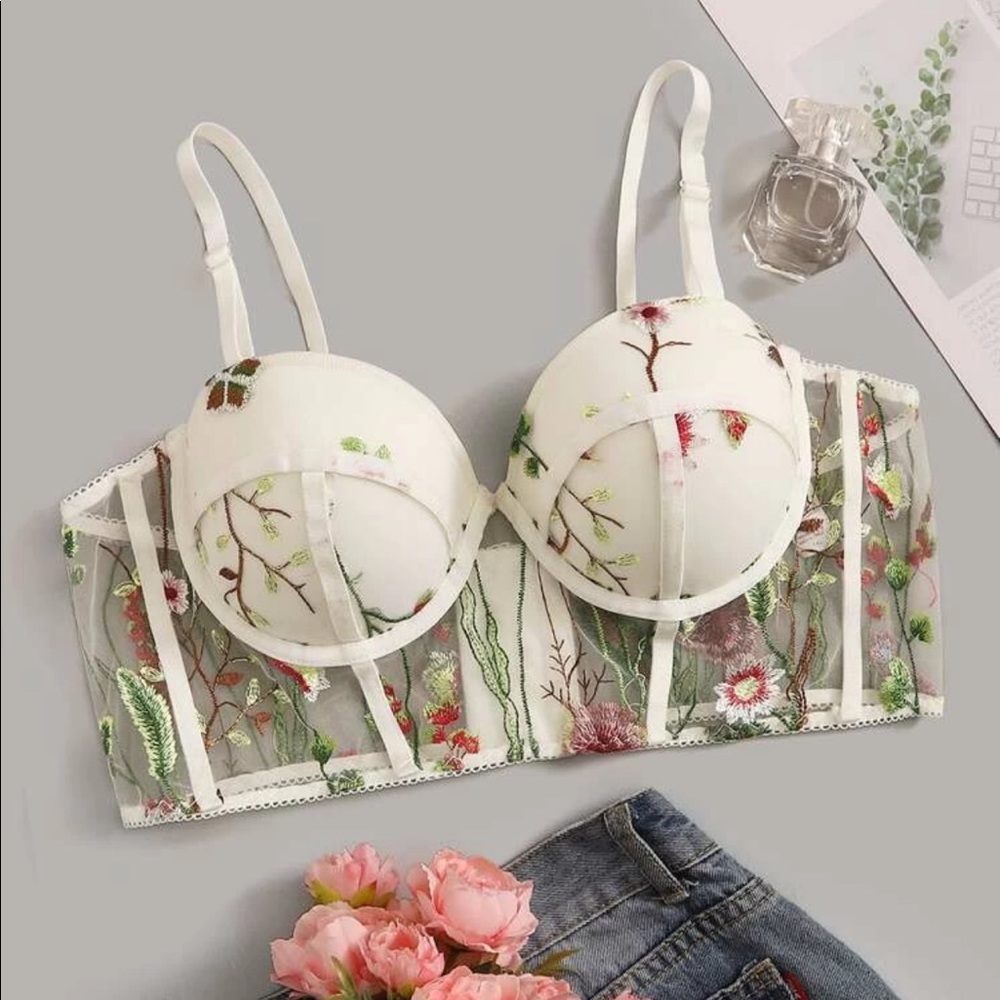 SHEIN FLOWER EMBROIDERY MESH BRA